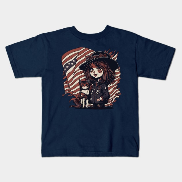 Patriotic Cat Mother Kids T-Shirt by By_Russso